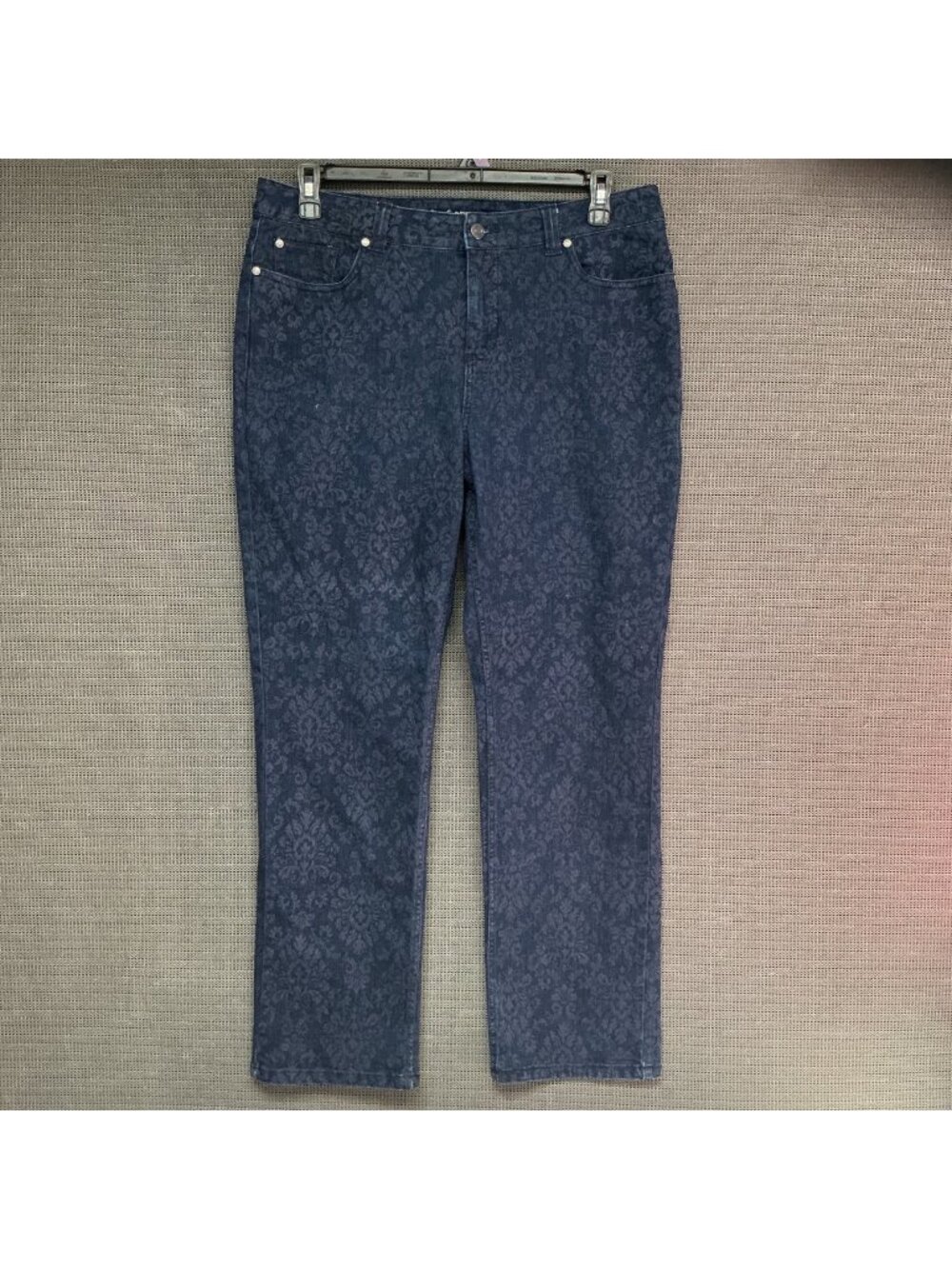 Croft & Barrow Women's Blue Jacquard Stretch Straight Leg Pants Size 14 Classic